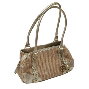 EUC Gianni Bini Natural Weave & Pale Gold Purse